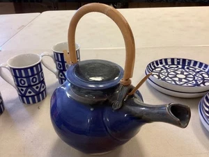 Service for 4 Dansk Arabesque Cups and Plates with Art Pottery Tea Kettle - Picture 1 of 10