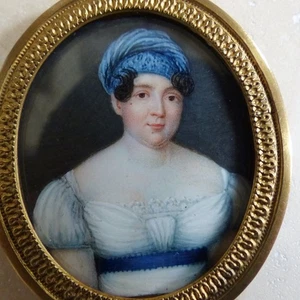 HERVORRAGENDE ANTIKE ELEGANTE DAME MINIATUR PORTRAIT GEMÄLDE 19. JAHRHUNDERT SIGNIERT - Bild 1 von 6