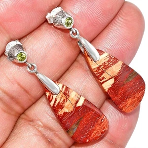 Natürliche Schlangenhaut Jaspis & Peridot 925 Sterling Silber Ohrringe Schmuck E-1120 - Bild 1 von 5