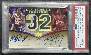 MAGIC JOHNSON HUGHES PSA 5 2005 UD EXQUISITE DUAL NUMBER PIECES PATCH AUTO 27/32 - Picture 1 of 2