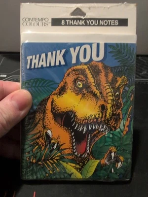 Dinosaur Themed Party/ Birthday  Thank You Cards Contempo Colours 8 Pack New  - Image 1 of 2