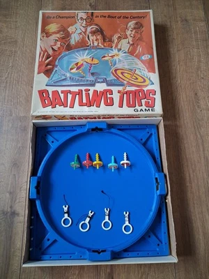 Vintage Battling Tops Board Game Ideal 1968- 5 Tops 4 Pullers & 4 Scorepegs - Image 1 of 4