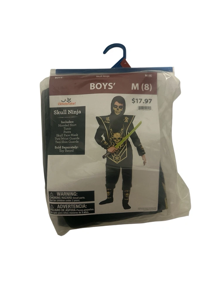 Celebrate Skull Ninja Halloween Costume Child's Medium (8) 8 Piece Set