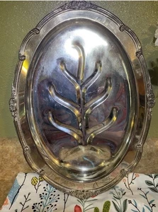 Large Vintage Footed Platter English Silver Mfg Corp Silverplate 12x16x2 Meat Et - Picture 1 of 8