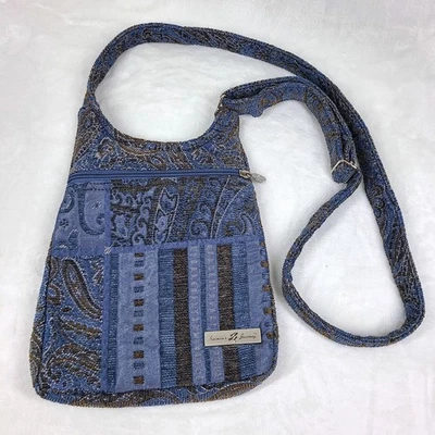 Bolsa de ombro Isabellas Journey tapeçaria tiracolo ajustável azul marrom - Imagem 1 de 4