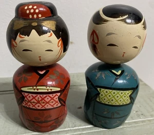 Vintage Kokeshi Wooden Napkin Holder Dolls - Picture 1 of 6