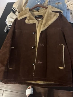 Abrigo De Colección Montgomery Ward Sherpa Forrado Gamuza Para Hombre Grande L Interior De Piel Marrón Foto 1 de 4