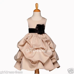 CHAMPAGNE/BLACK WEDDING PICK UP FLOWER GIRL DRESS 6M 9M 12M 18M 2/2T 4 6 8 10 12 - Picture 1 of 2