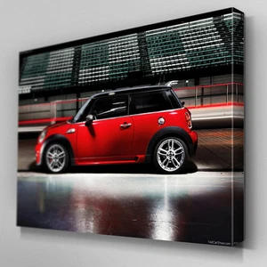 Cars244 Red Mini Cooper Stadium Photo Canvas Art Ready to Hang Picture Print - Picture 1 of 1