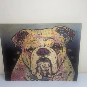 DIE BULLDOGGE von Dean Russo abstraktes Wandbild auf Holz 14”x11” bunt lustig Hund - Bild 1 von 9