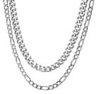 2pcs/set Men's Necklace Stainless Steel Cuban Chain Figaro Chain 24''+20'' Gifts