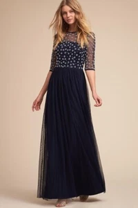 $325 BHLDN Motee Maids Rowan Dress Gown Tulle Maxi Dress Sz 2 XS Beaded Navy New - Picture 1 of 3