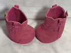 Build a Bear Pink Cowgirl Western Boots Faux Suede  with a Fringed Heart Trim