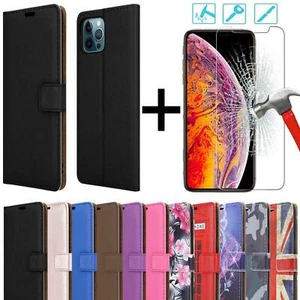 Pour IPhone 12 Mini 12 Pro Max Étui En Cuir Véritable Avec Verre Trempé - Photo 1 sur 17
