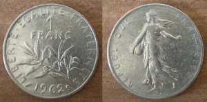 France 1 Franc 1962 Semeuse Free Shipping Worldwide Francs Frcs Frc - Picture 1 of 3