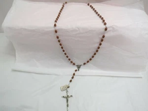NEW ROSARY RELIGION BEAD CATHOLIC PRAYERS BROWN SILVER ITALY CRUCIFIX CROSS - Imagen 1 de 3