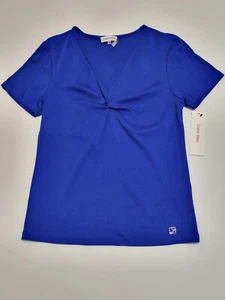 CALVIN KLEIN Women's Twist V-Neck Top Cotton Casual T-Shirt Royal Blue M3TH0804 - Picture 1 of 7