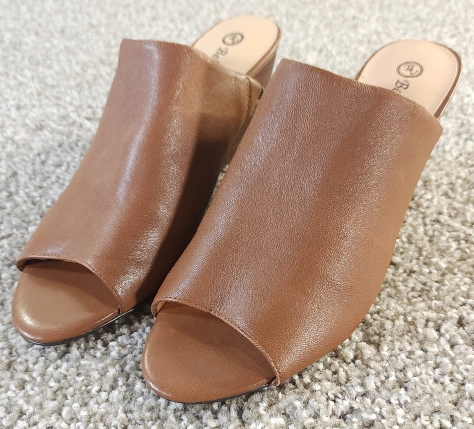 Zapatos Mules Bella Vita Kathy Mujer 11M Cuero Tostado Tacón Bloque Punta Abierta Marrón Foto 1 de 4