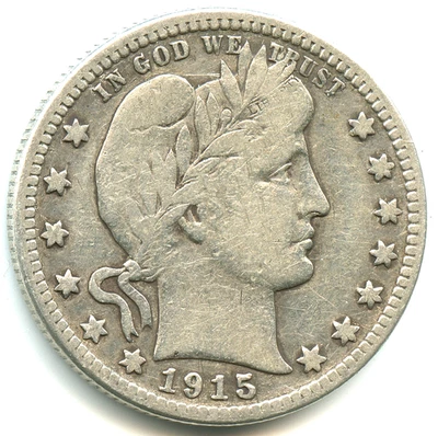USA quarto di dollaro argento Barbiere 1915 D n. 5716 - Immagine 1 di 2
