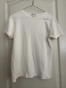 T-shirt donna Esprit bianca a costine vintage usata in ottime condizioni taglia media - Foto 1 di 8
