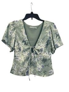 Abercrombie & Fitch Green, Purple, Yellow & White Floral Smocked Crop Top: M - Picture 1 of 6