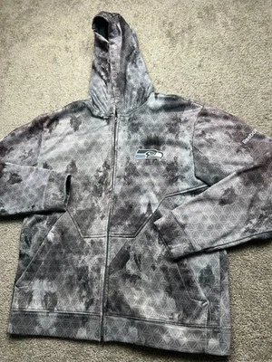 Suéter Seattle Seahawks masculino grande cinza com capuz zíper completo descontraído NFL AUTÊNTICO - Imagem 1 de 4