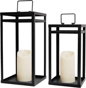Linternas velas LED negras set 2 metal decorativas granja modernas sin vidrio - Imagen 1 de 12