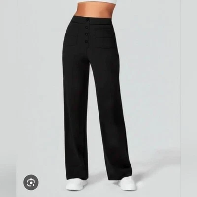 Halara High-Waisted Button Black Multiple Pockets Wide-Leg Pants Size MP NWT - Image 1 of 4