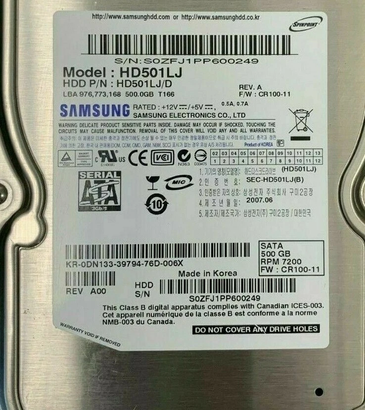 Samsung SpinPoint T166S 500-GB 7.2K RPM 3Gbps SATA 3.5" LFF Hard Drive HD501LJ - Image 1 of 1