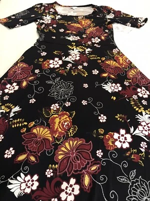 LuLaRoe Ana Major Unicorn 🦄 Black Red Gold White Large Roses Long Maxi Dress XL - Image 1 of 4