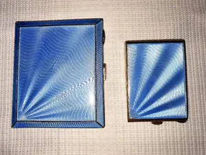 1931 Solid Silver Guilloche Enamel Ornate Art Deco Cigarette Case +Vesta Case - Picture 1 of 13