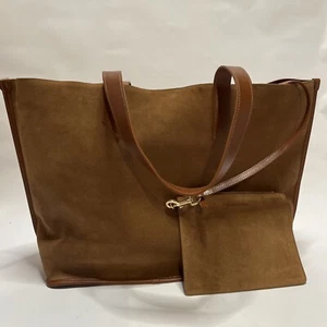 Mark & Graham Vail Brown Suede and Leather Tote Bag Purse Large with Small Pouch - Picture 1 of 16