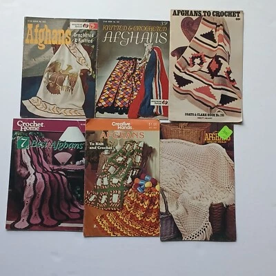 Vintage Knitting & Crochet Pattern booklets Lot of 6 Afghans Crocheted & Knitted - Image 1 of 4