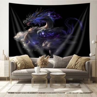 Tapiz Extra Grande Colgante de Pared Púrpura Dragón Chino Negro Decoración de Habitación Dormitorio Foto 1 de 4