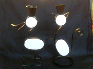 Set of 2, Wire Frame Candlesticks, Stork and Cat - Used - Picture 1 of 3