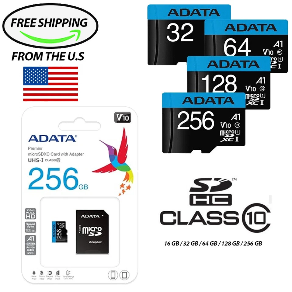 Tarjeta Micro SD con Adaptador Gratis 16GB 32GB 64GB 128GB TF Memoria Clase 10 Rápida Foto 1 de 1