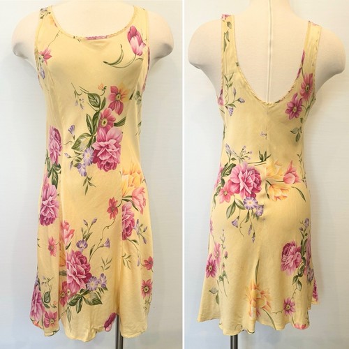 UNDERCOVER Abito slip anni 90 Victoria’s Secret seta giallo viola stampa floreale vintage M