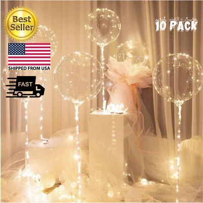 NEO LOONS 10 PCS LED WHITE Light Up BOBO Balloon 20 Inch(WITH STICK)10 Pack Clear-PUMP