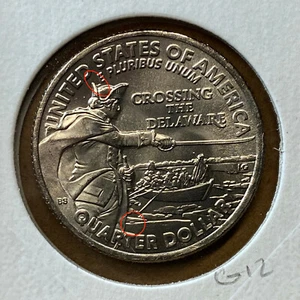 2021 25¢ Washington Crosses Delaware Error 4 Die Chips Hat, Hair, Ice & P G12 - Bild 1 von 2