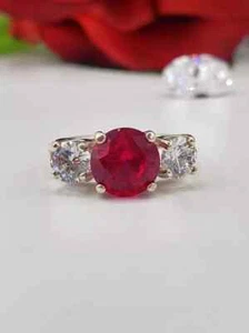 3 Ct Round Cut Certified Natural Ruby & Diamond Wedding Ring Real 14K White Gold - Picture 1 of 11