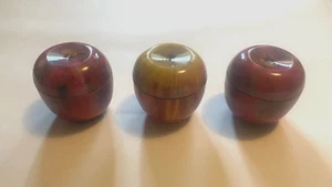 Three Vintage BENTLEY's Apple Shaped Tin Fruit Candy Trinkets Container - Picture 1 of 3