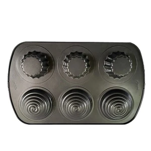 Wilton Antihaft Cupcake Form Muffins 6 Hohlraum Spiralen Sterne Sonne Burst Große Formen - Bild 1 von 4