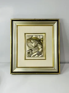 Vintage Young Lady Framed Relief Art From Italy 925 Sterling Silver Painting - Bild 1 von 14