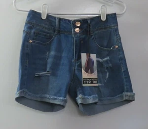 C’EST TOI Butt Boosting Distressed Blue Denim Shorts - size M - NWT - Picture 1 of 6