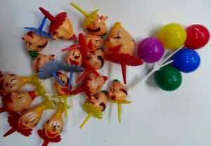 RARE 1970s Clown Heads & Balloons  Cupcake Bakery  Cake Toppers 17pcs - Picture 1 of 3
