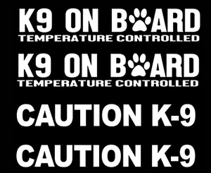 Caution K9 & K9 on Board Four 8" White Vinyl Decals Car Truck Windows Camper - Picture 1 of 2