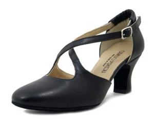 Zapatos Mujer Da Danzas Charleston Cuero Negro Tacón Medio Bajo 5 CM Made IN Cmd - Picture 1 of 7