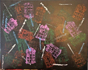SWIRLING TARDIS #1 Acrylic on Canvas 20x16 Dr. Who British Phone Booth Original - Picture 1 of 1