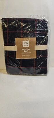 Pottery barn Teen Boxter Plaid Cotton Duvet Cover Full/Queen Blue W Red Stripes  - Image 1 of 4