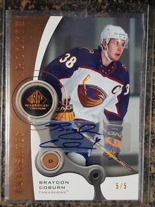 2005-06 SP Game Used BRAYDON COBURN Bronze Rookie AUTO #109 5/5 Thrashers! - Picture 1 of 2